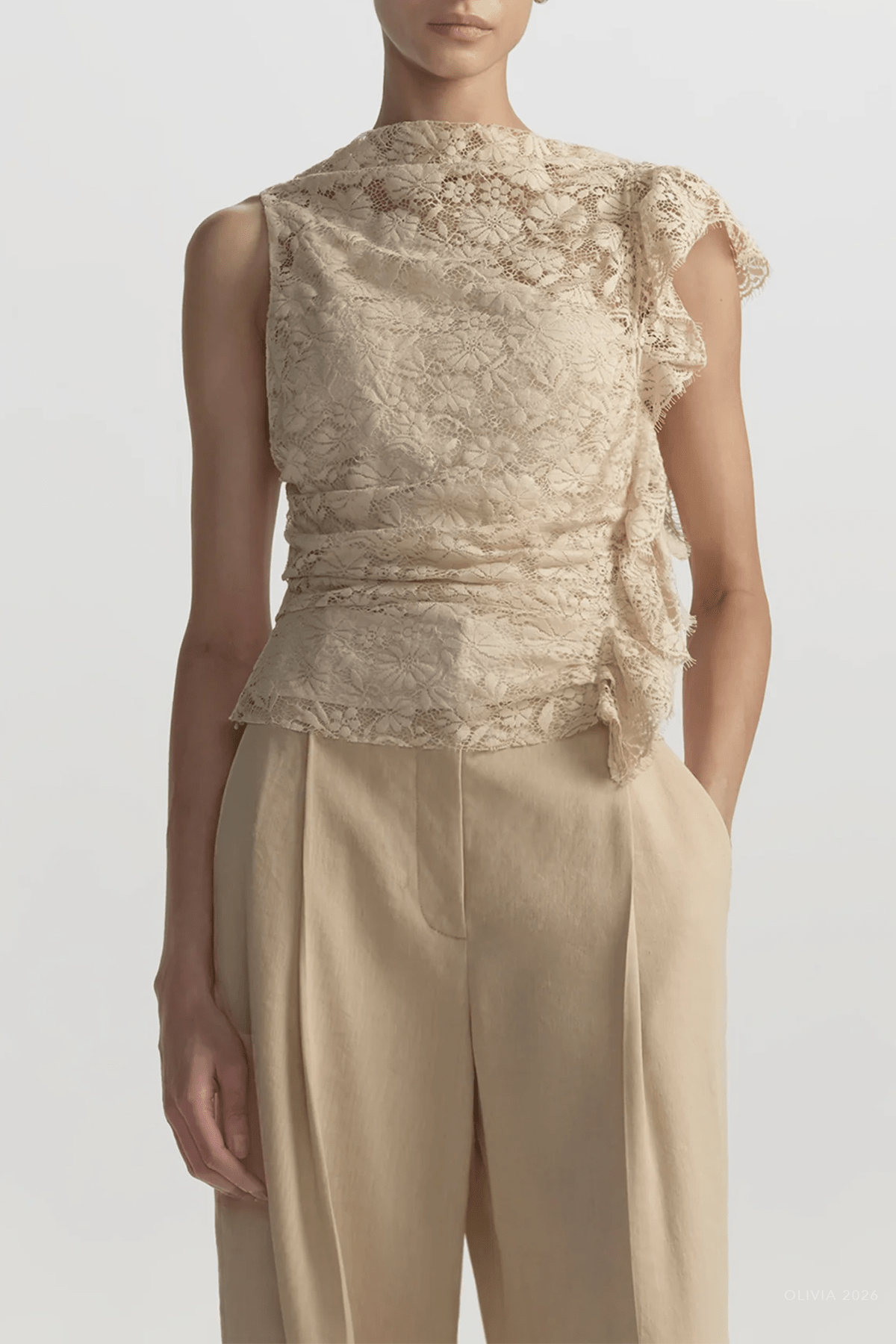 Astrid Lace Top in Crema Dolce - shop - olivia.com