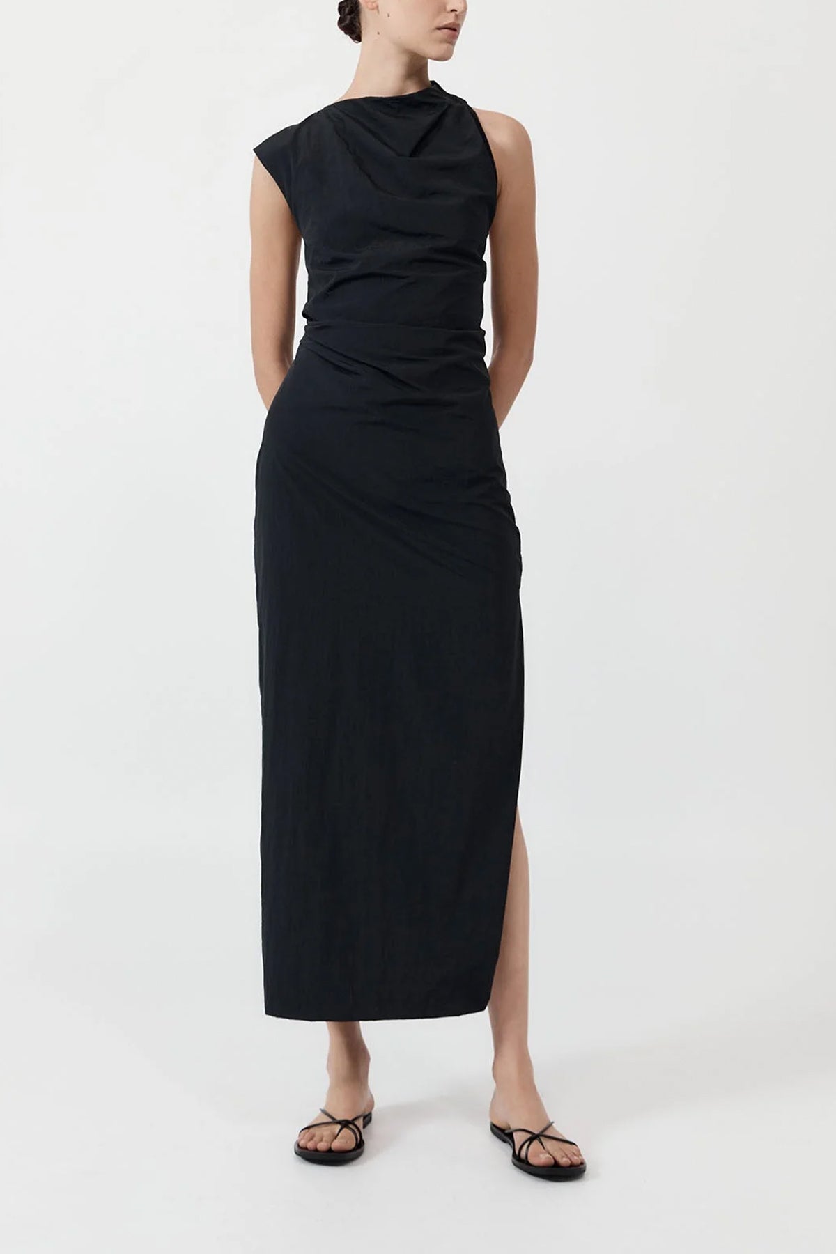 Asymm Tuck Dress in Black - shop-olivia.com
