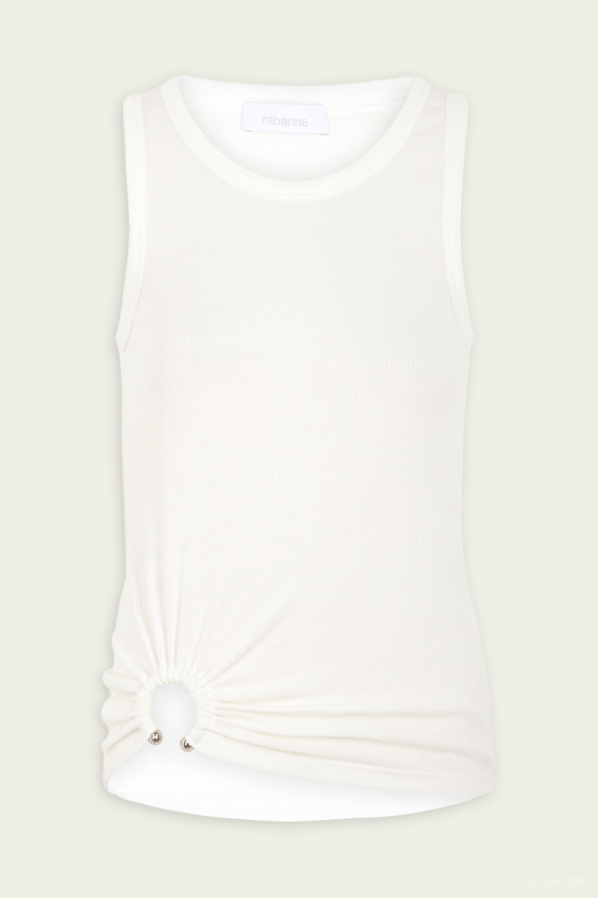 Asymmetric Signature Pierced Tank Top in White - shop - olivia.com