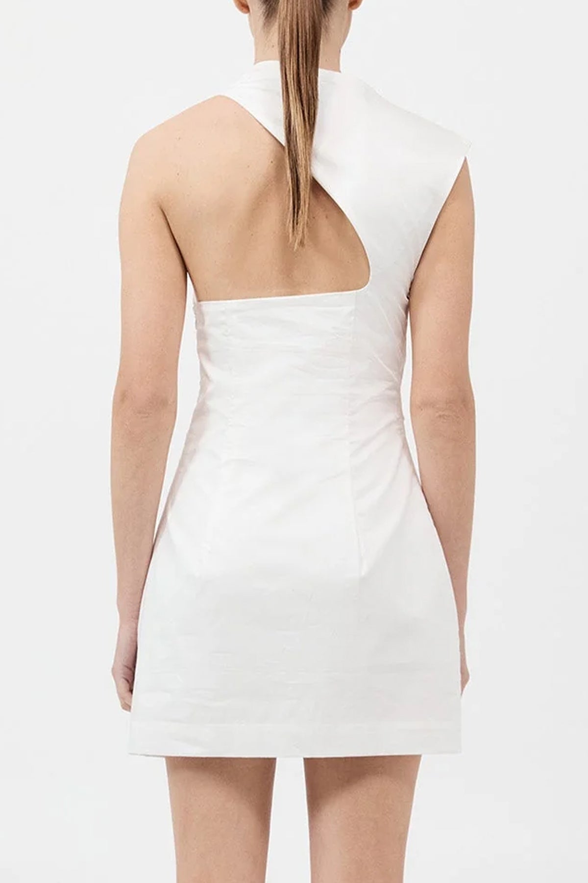 Asymmetric Tuck Mini Dress in White - shop - olivia.com