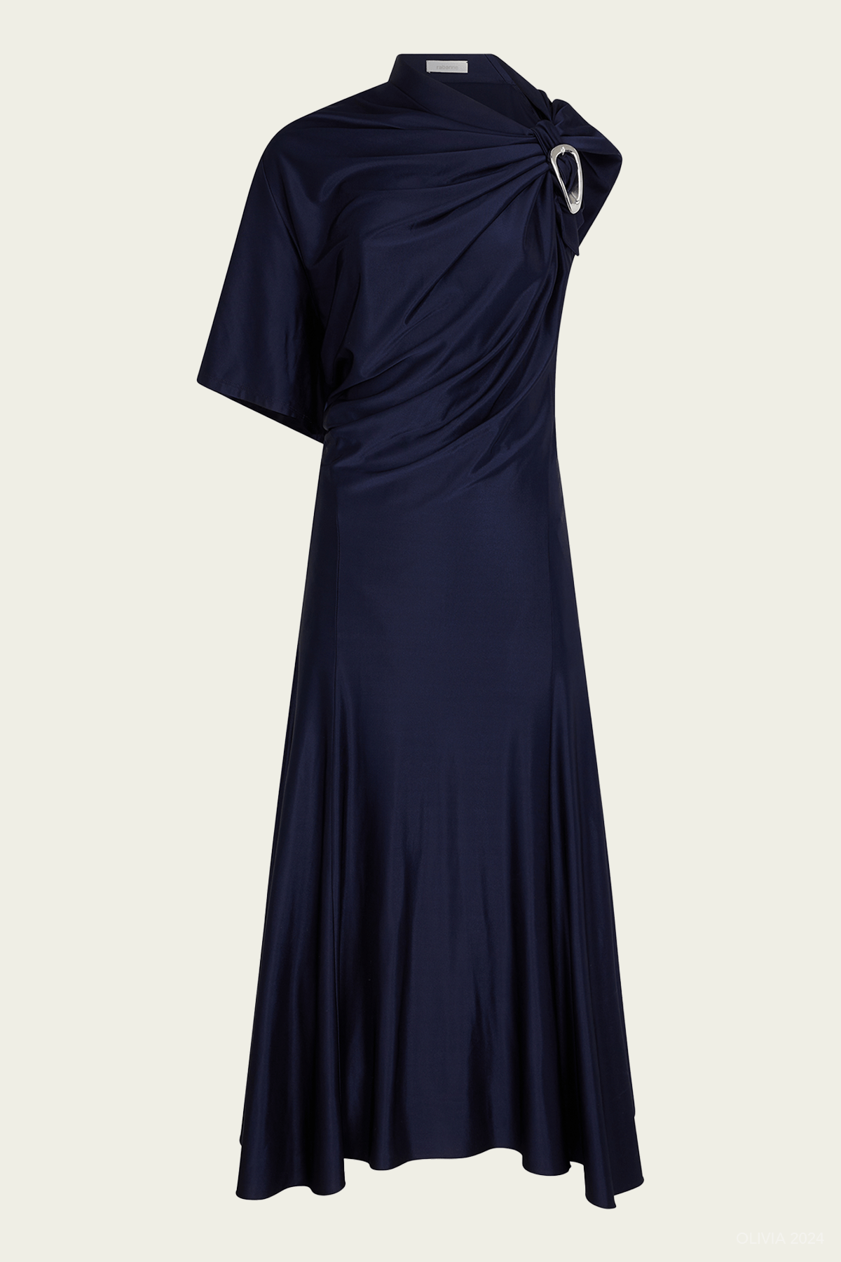 Asymmetrical Draped Midi Dress in Deep Navy - shop - olivia.com