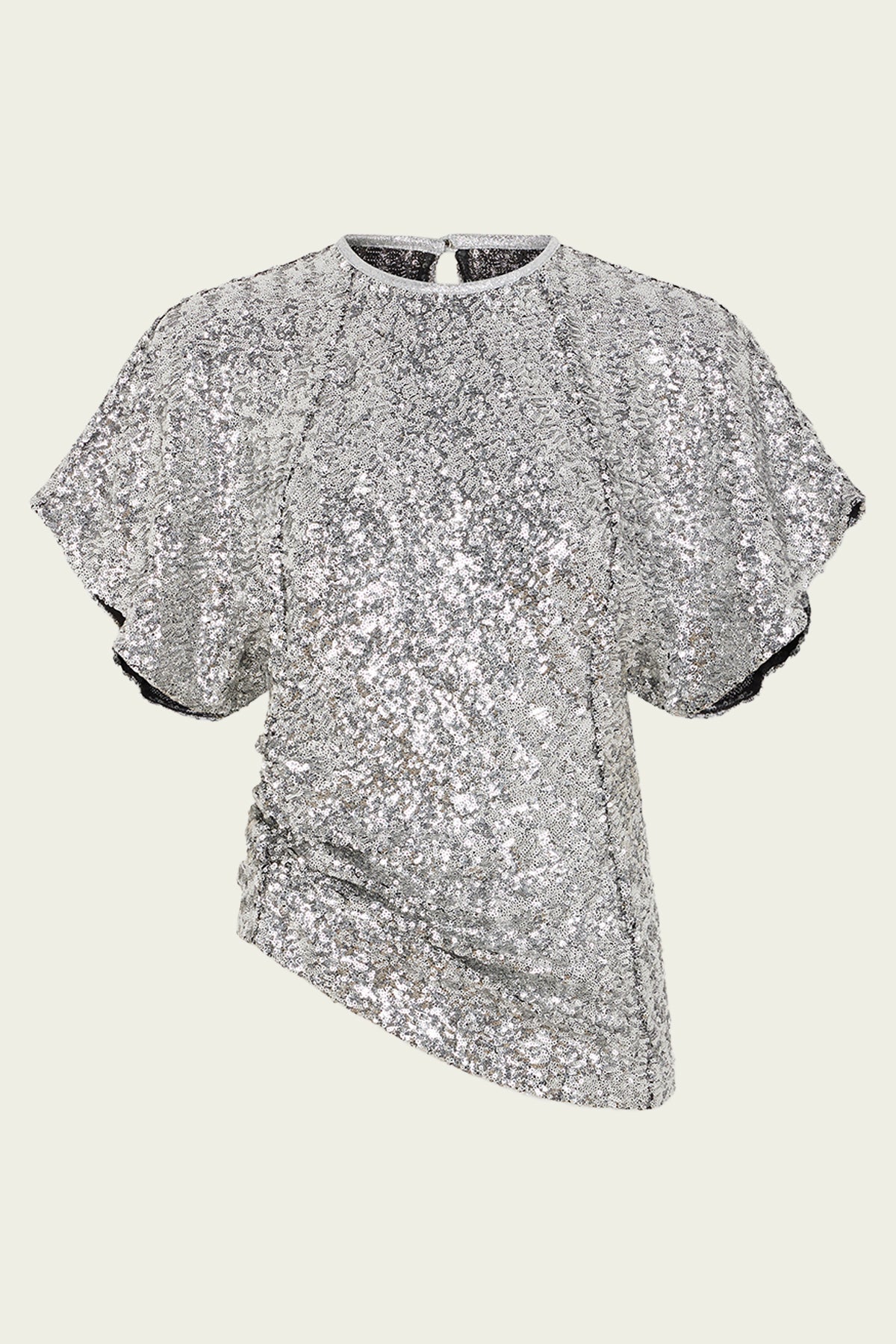 Asymmetrical Draped Sequin Top in Silver - shop-olivia.com