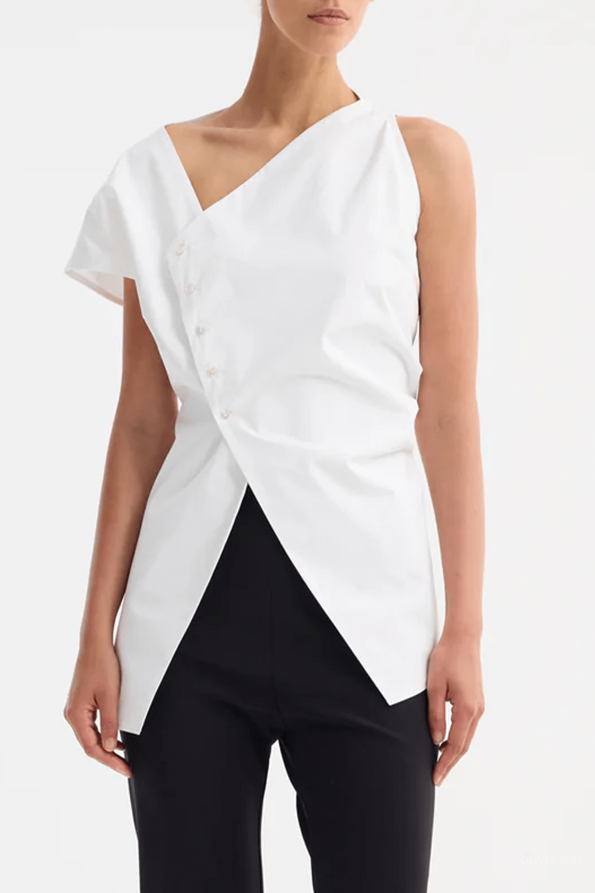 Asymmetrical Poplin Top in Optic White - shop - olivia.com