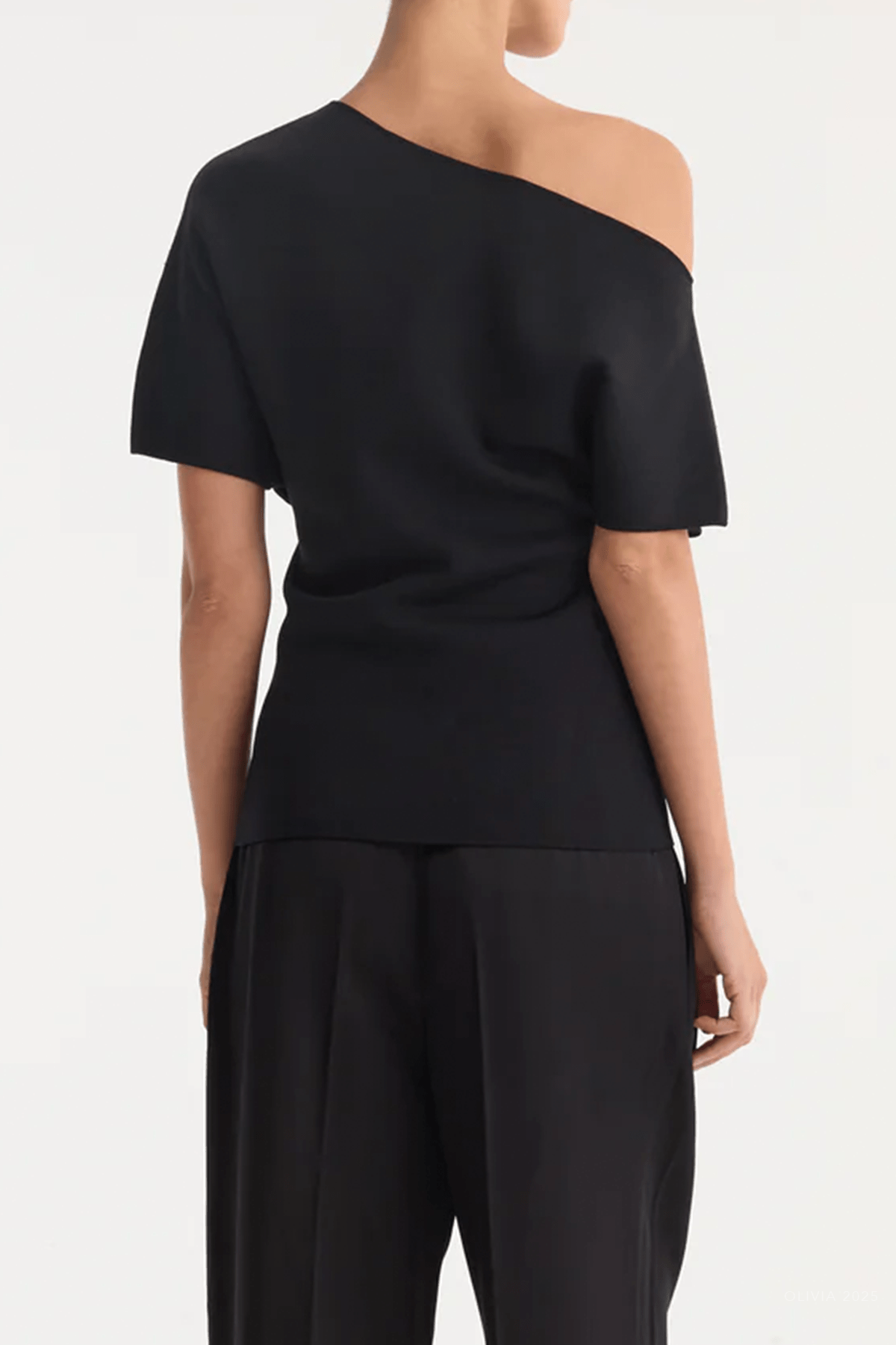 Asymmetrical Punto Milano Knitted Top in Black - shop - olivia.com