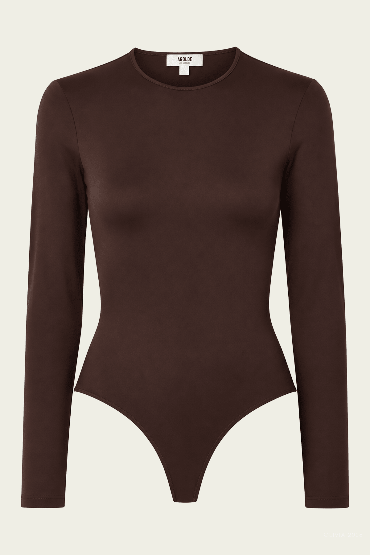 Aura Long-Sleeve Bodysuit in Chocolate - shop-olivia.com