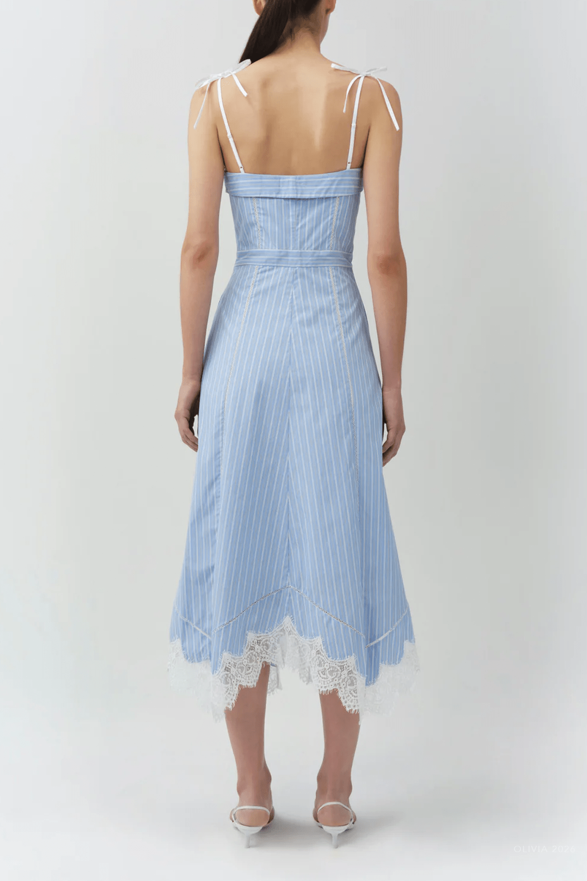 Avaleigh Cotton Midi Dress in Oxford Stripe Blue - shop - olivia.com