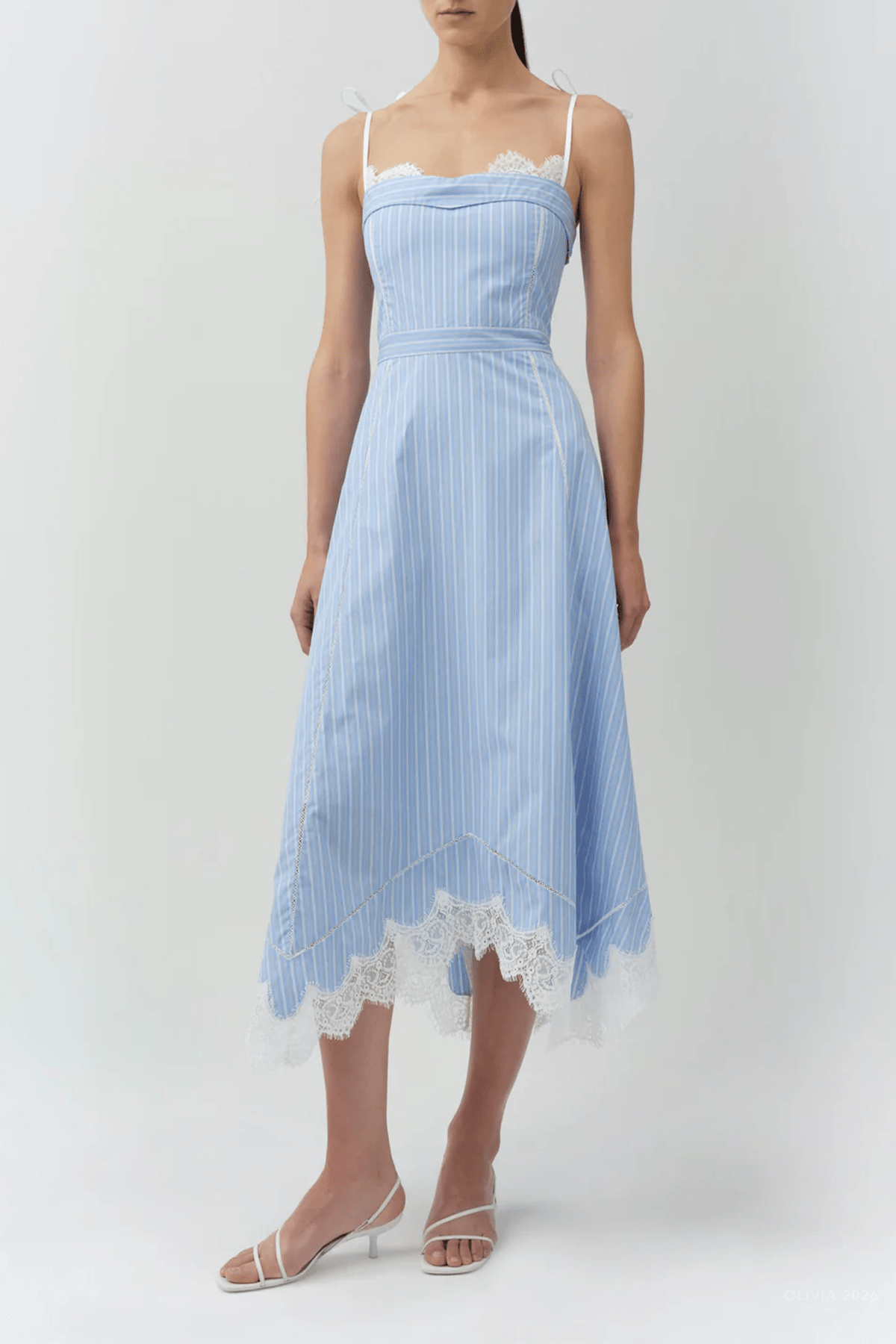 Avaleigh Cotton Midi Dress in Oxford Stripe Blue - shop - olivia.com