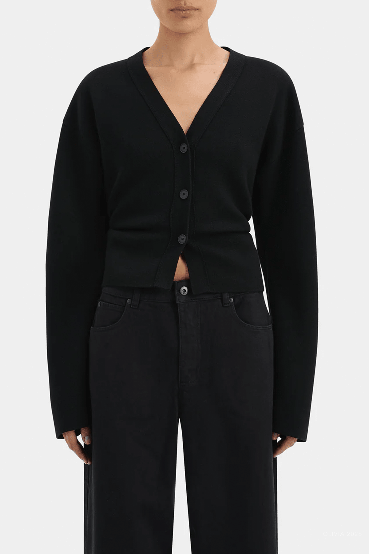 Ayana Gathered Cardigan in Black - shop-olivia.com