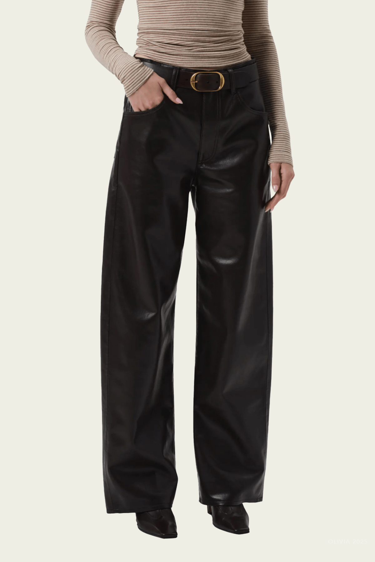 Ayla Baggy Recycled Leather Pants in Chocolate Dark Brown - shop - olivia.com