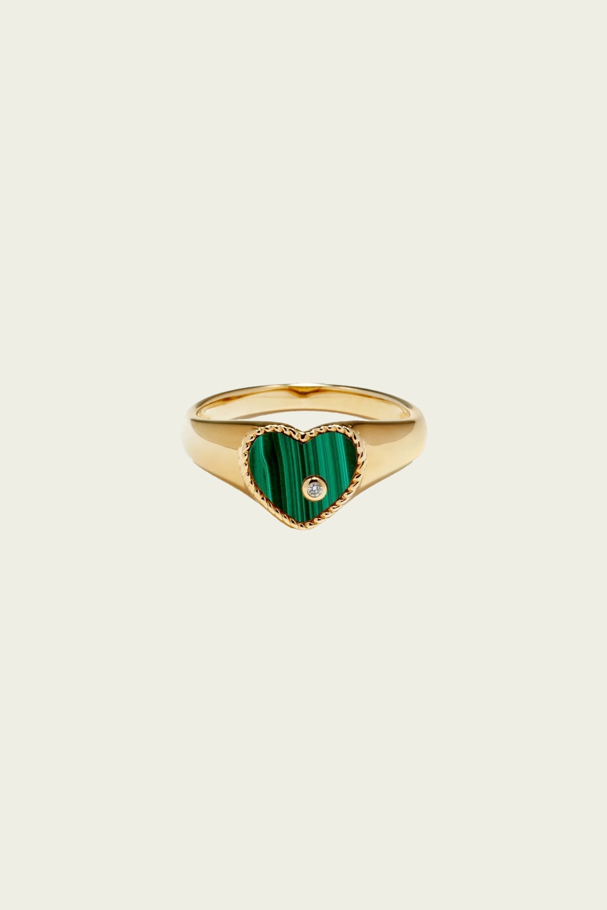 Baby Chevalière Heart Ring in Yellow Gold & Malachite - shop - olivia.com