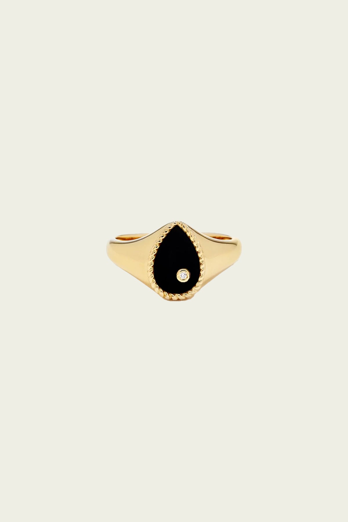 Baby Chevalière Pear Ring in Yellow Gold & Onyx - shop - olivia.com