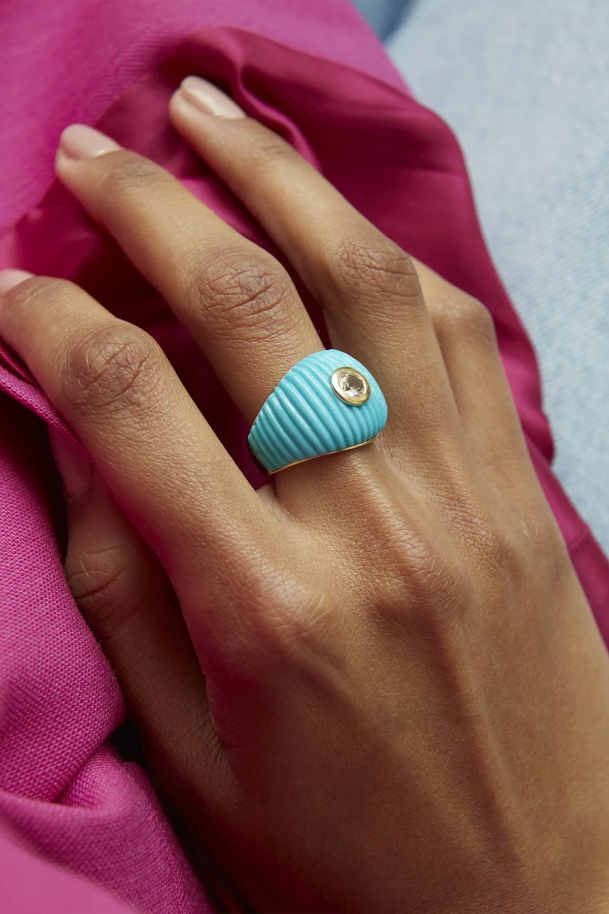 Bague Maxi Berlingot Ring in Turquoise & Yellow Gold - shop - olivia.com