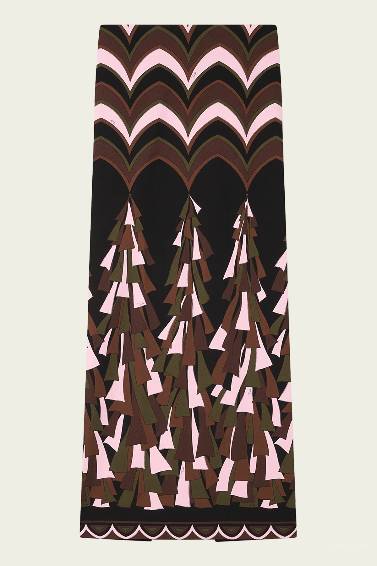 Baiadera-Print Tecno Couture Skirt in Khaki Pink - shop-olivia.com