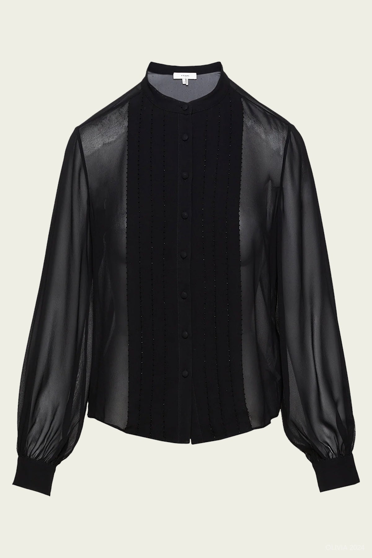 Beaded Collarless Blouse in Black - shop - olivia.com