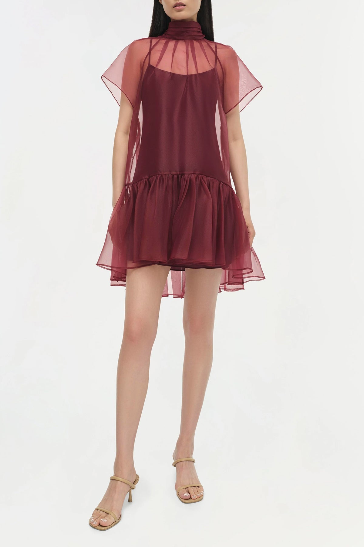 Beaux Tiered Mini Dress in Oxblood - shop - olivia.com