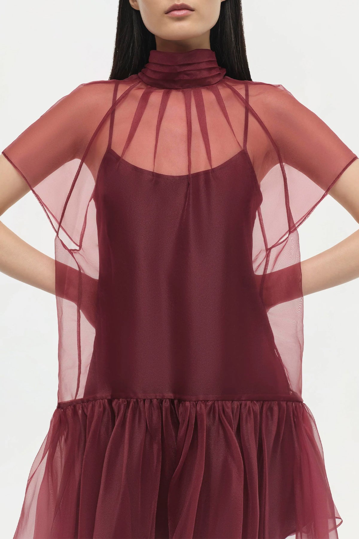 Beaux Tiered Mini Dress in Oxblood - shop - olivia.com