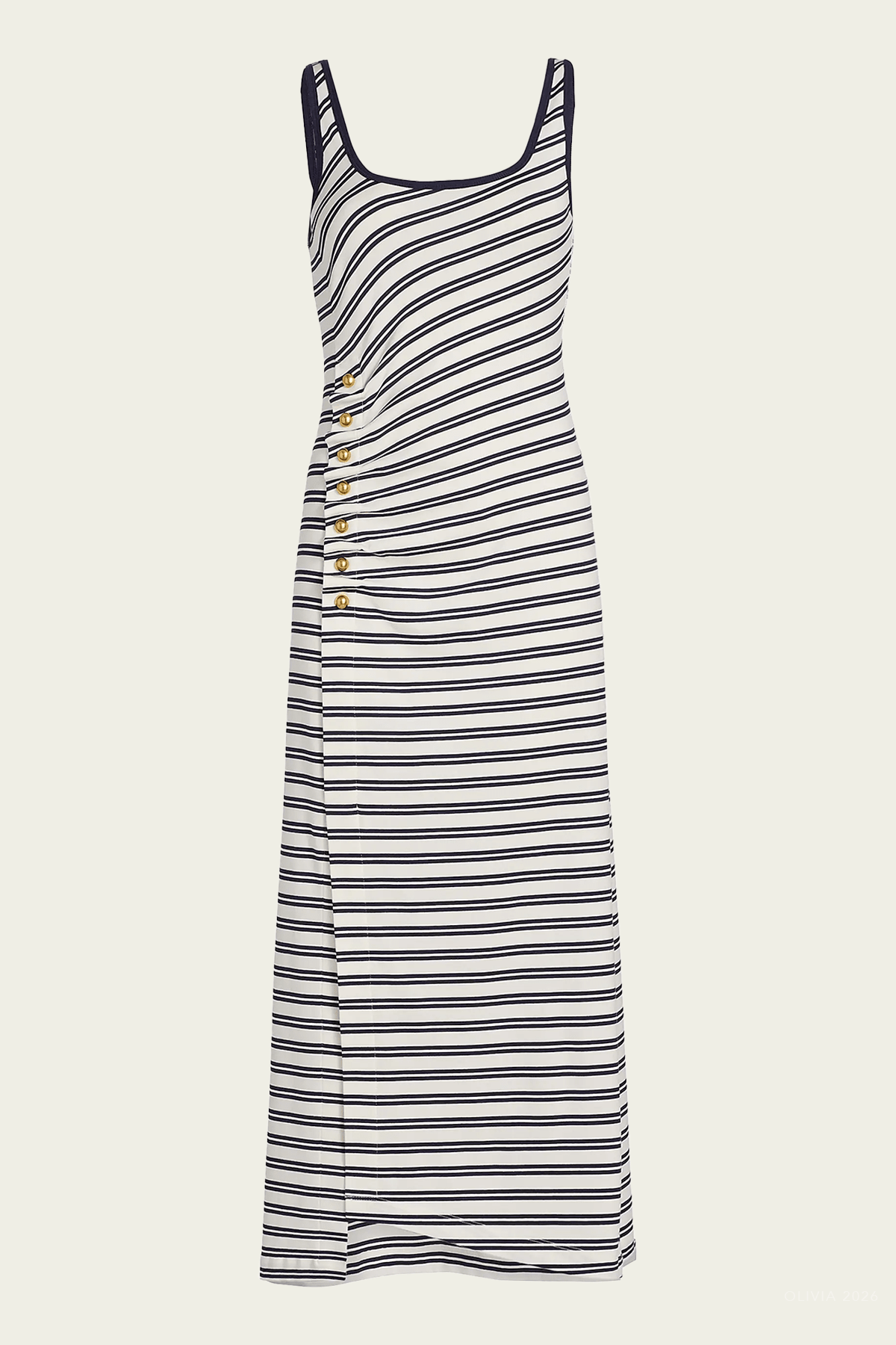 Becker Cotton Jersey Midi Dress in Midnight Stripe - shop - olivia.com