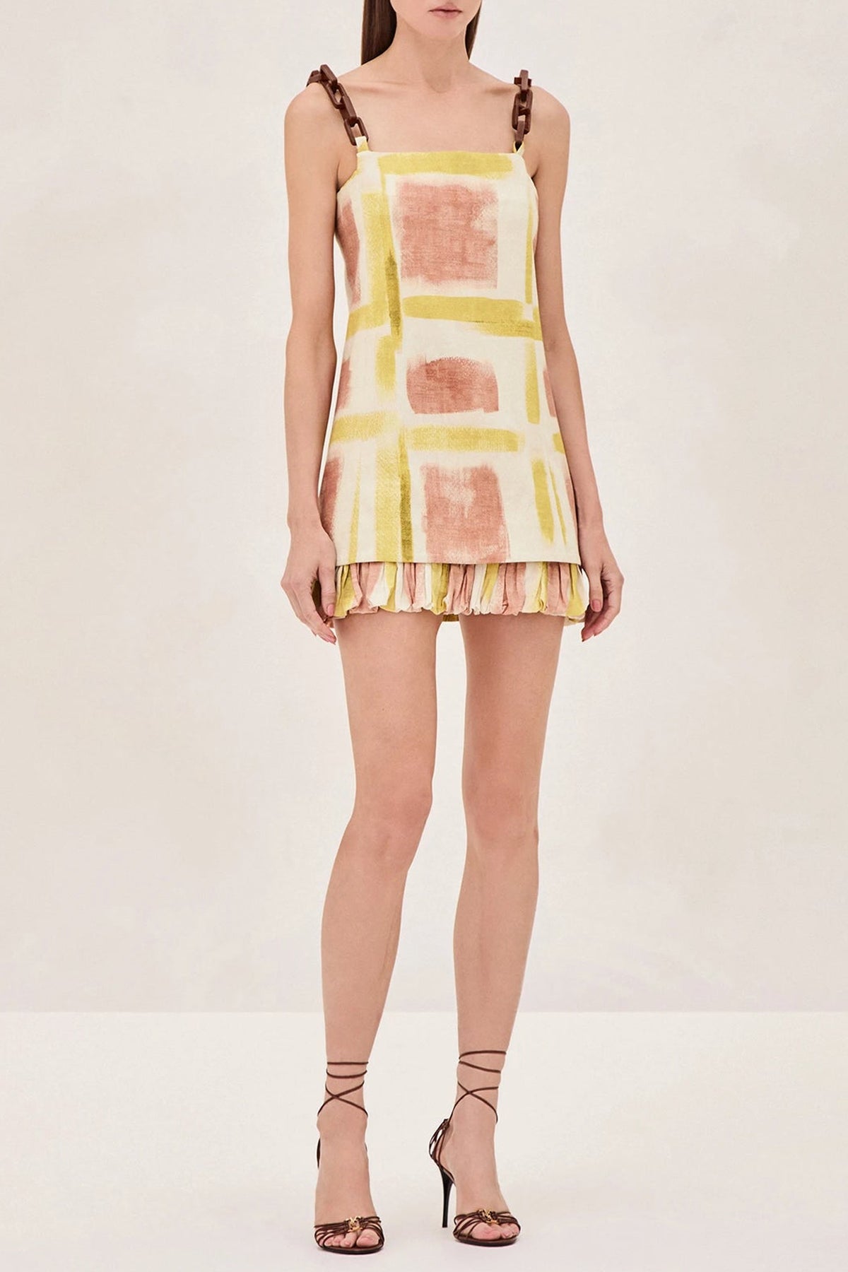 Beleza Short Dress in Yellow Brushstroke - shop - olivia.com