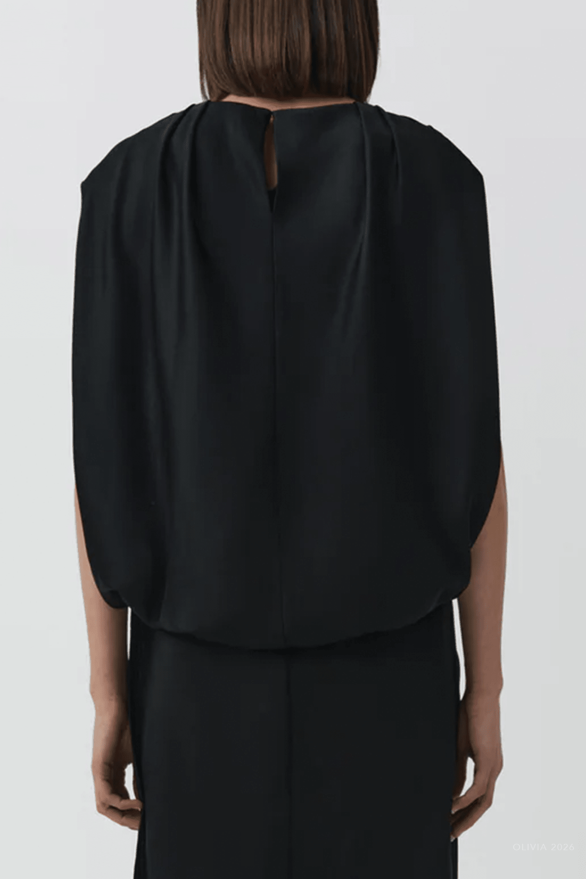 Bella Satin Cape Top in Black - shop-olivia.com