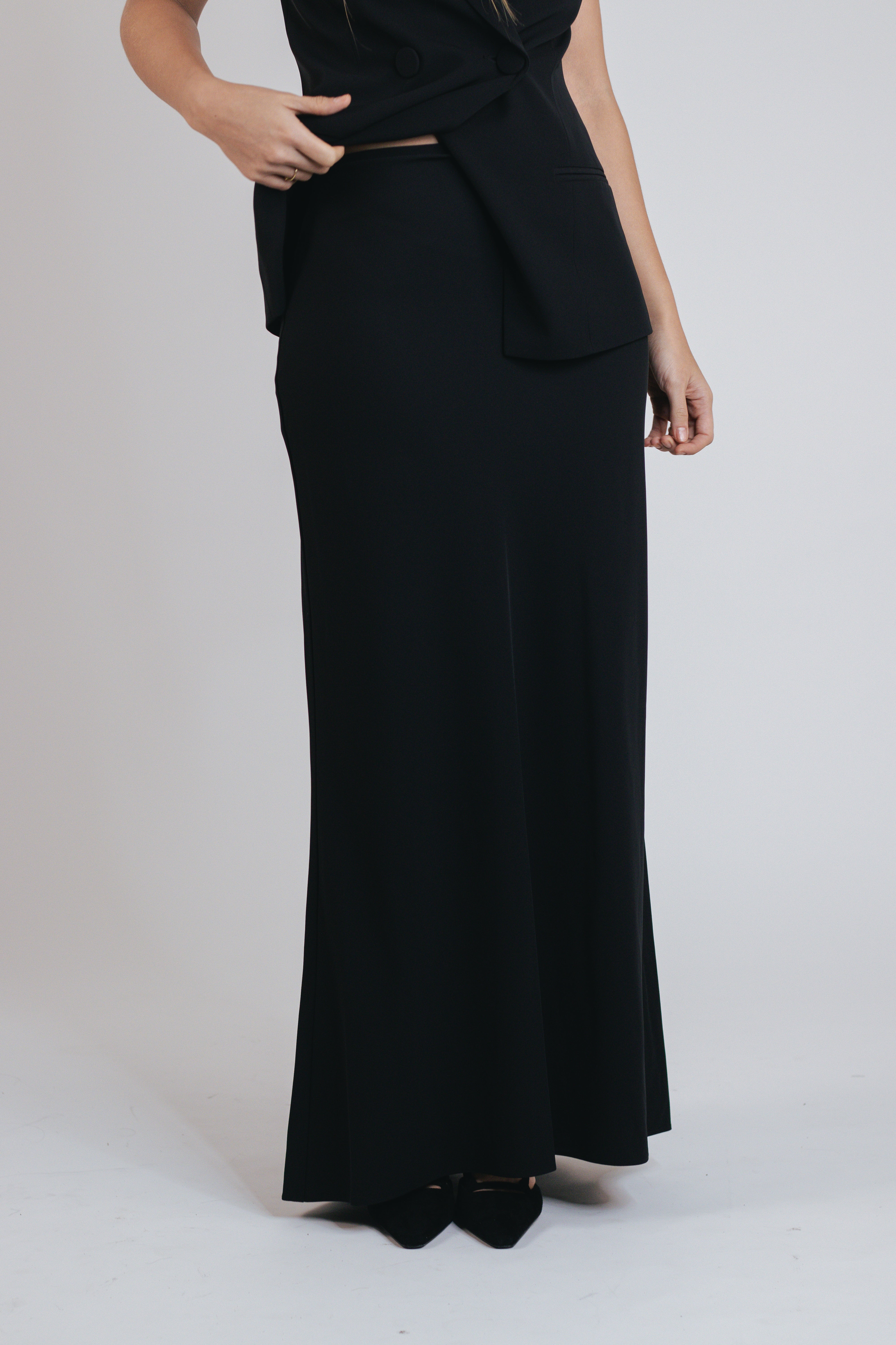 Bias Maxi Skirt in Black Crepe - shop - olivia.com