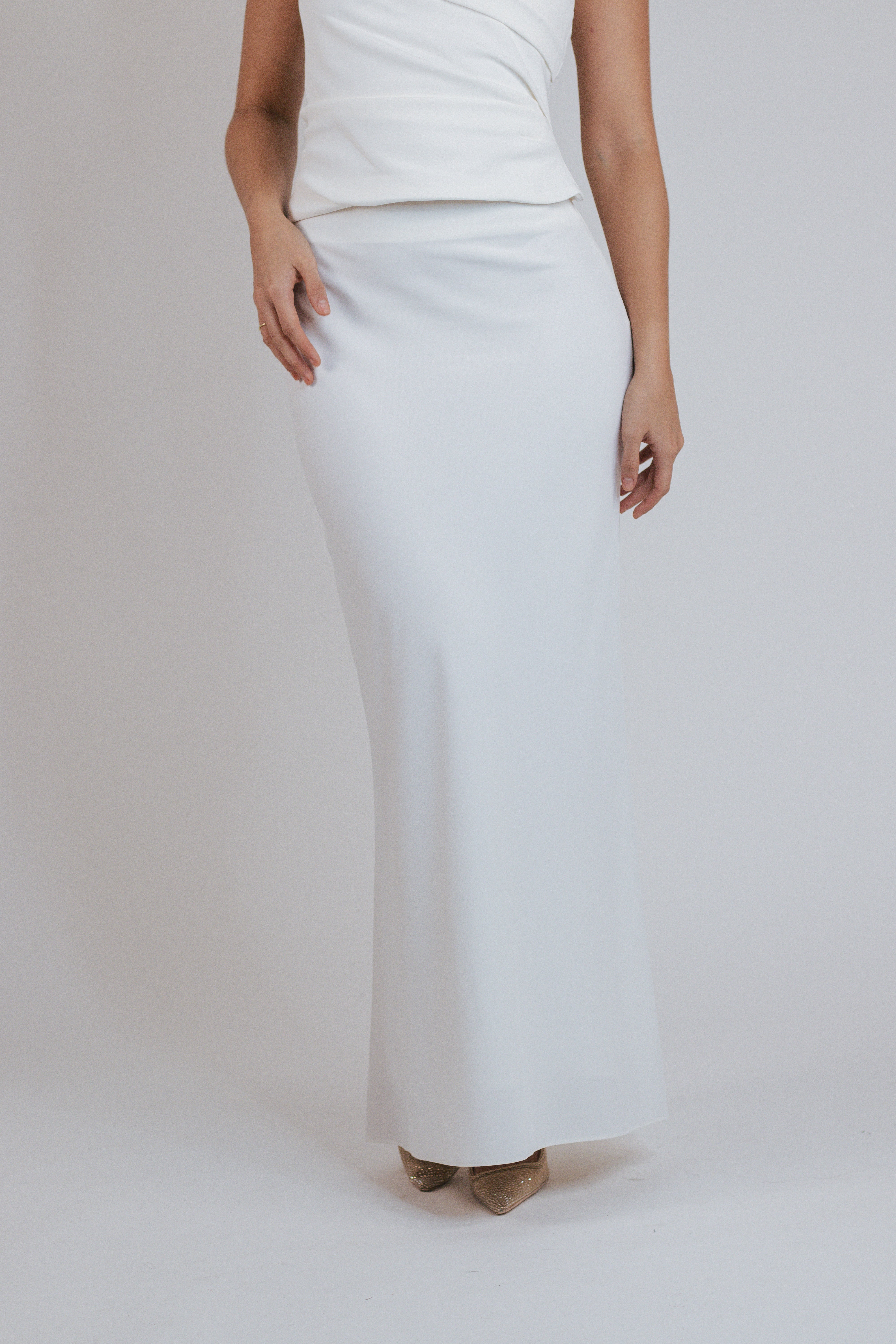 Bias Maxi Skirt in Ivory Crepe - shop - olivia.com