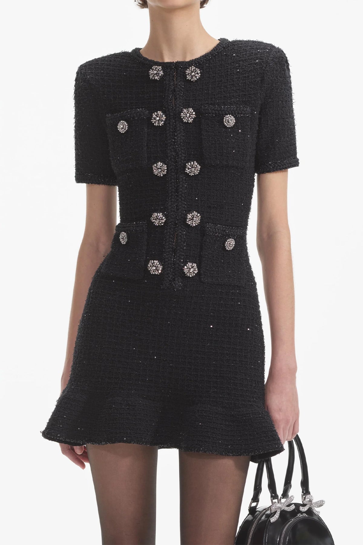 Black Buttoned Knit Mini Dress in Black - shop - olivia.com