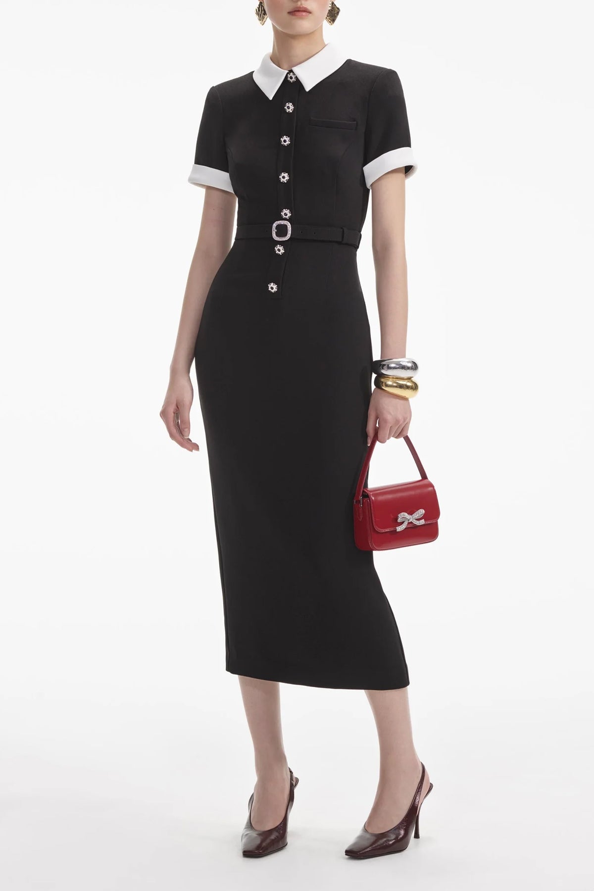 Black Crepe Contrast Midi Dress - shop - olivia.com