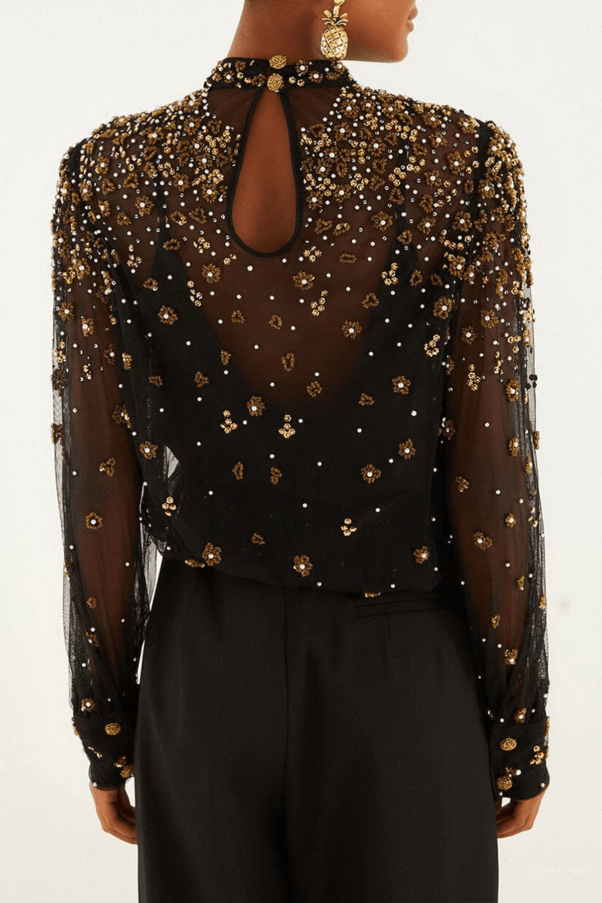 Black Embroidered Tulle Lined Blouse - shop - olivia.com