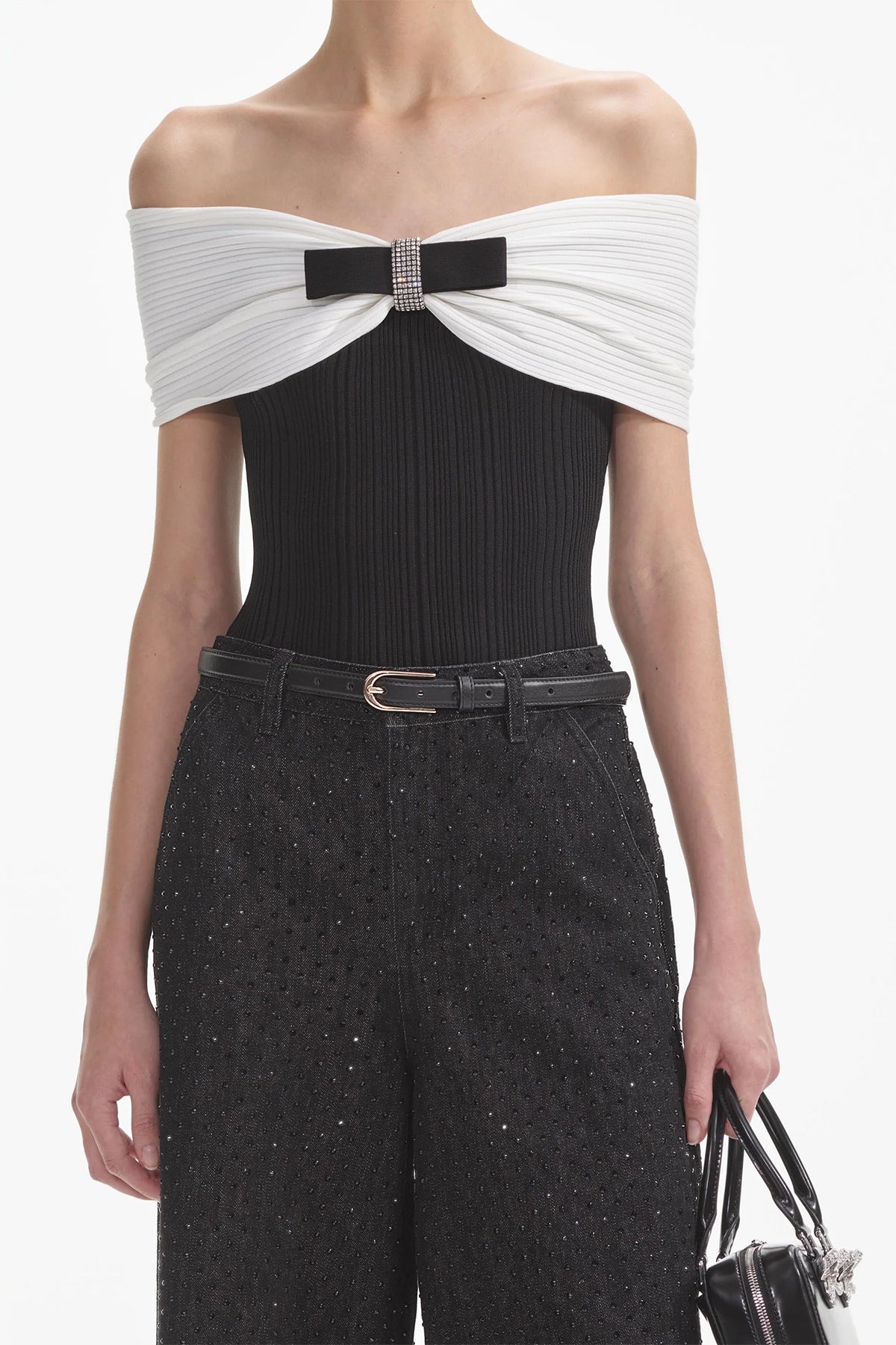 Black Knit Bow Top in Black - shop - olivia.com