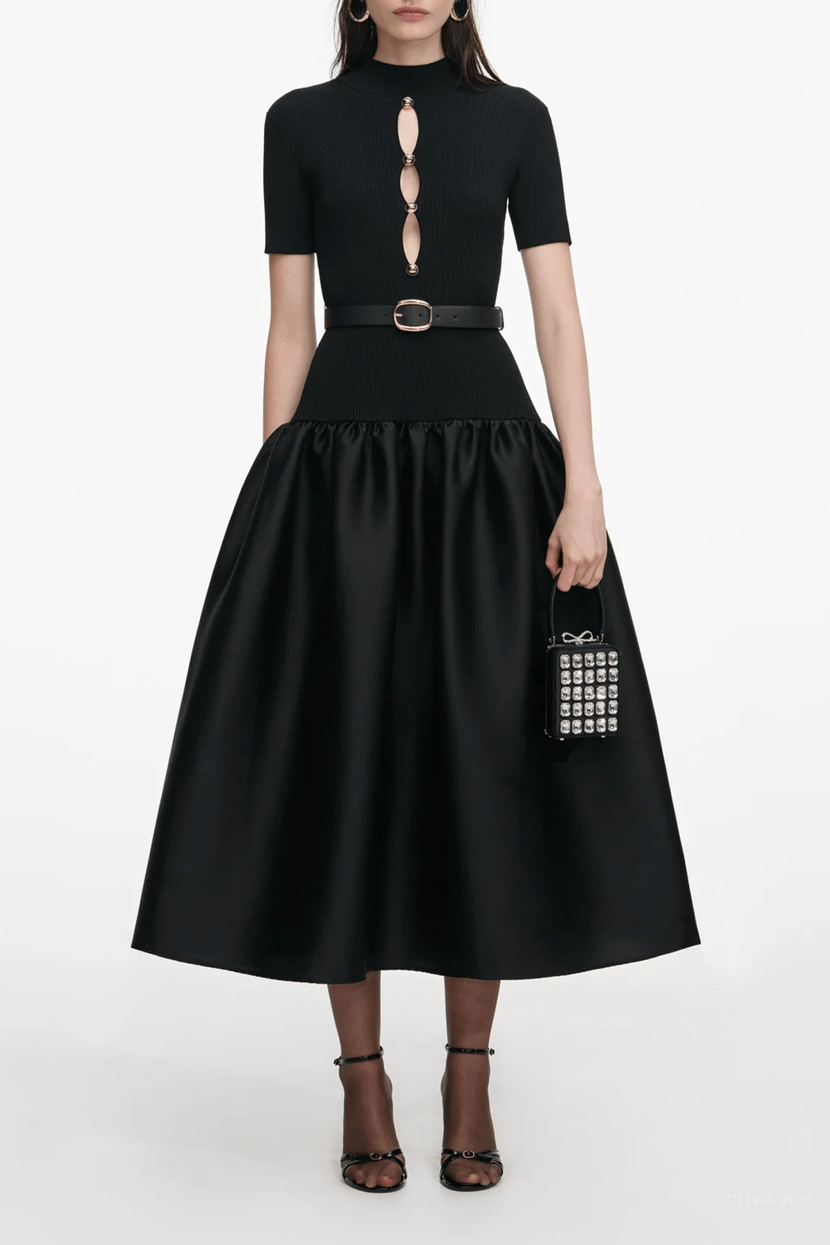 Black Knit Taffeta Midi Dress - shop - olivia.com