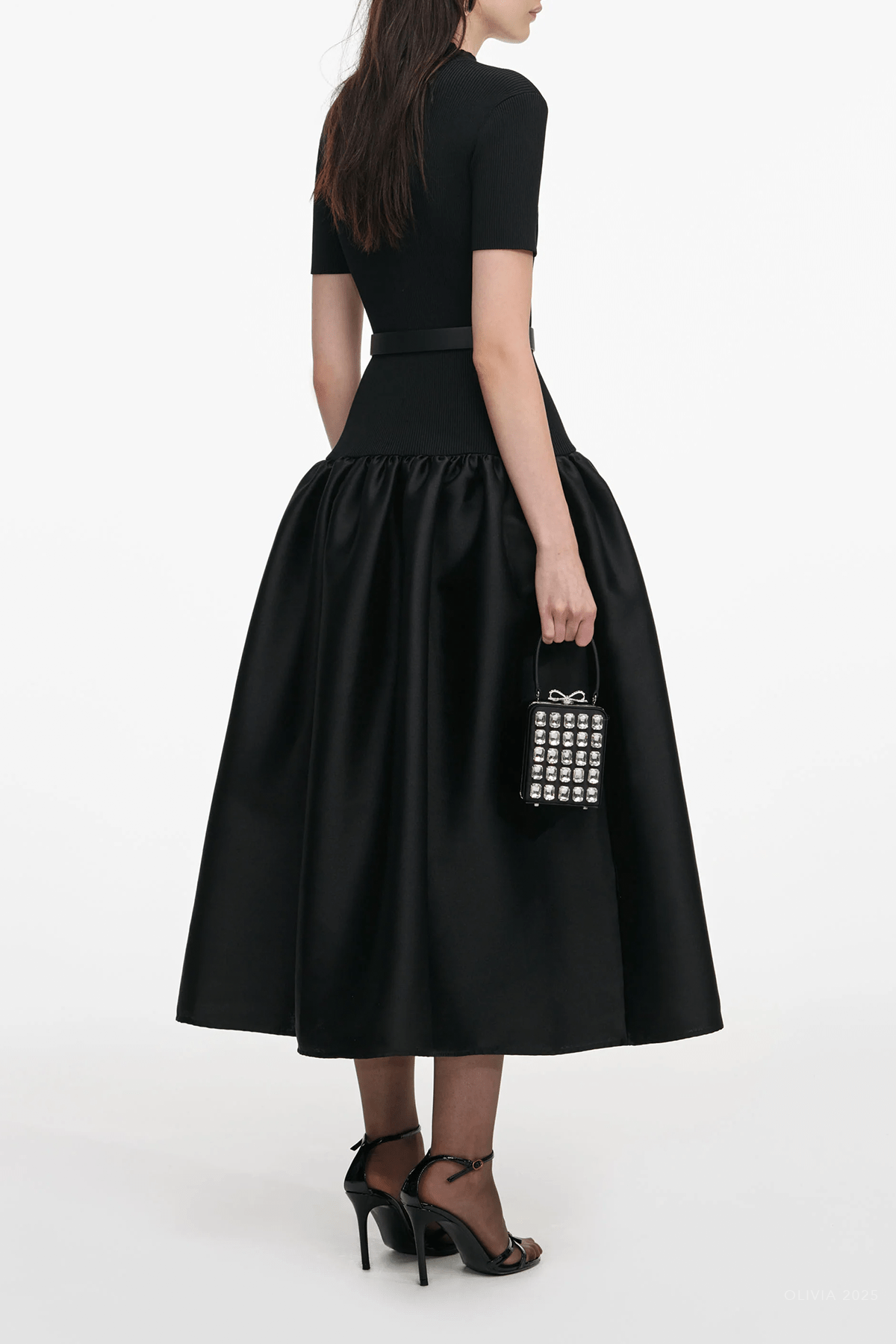 Black Knit Taffeta Midi Dress - shop - olivia.com