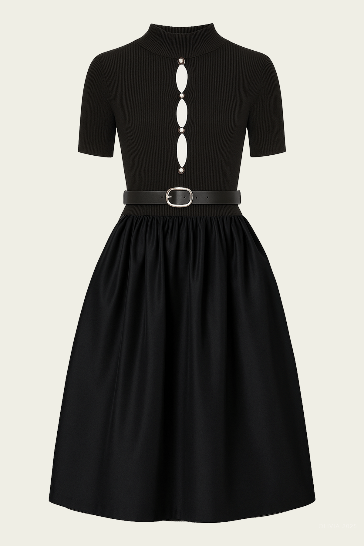 Black Knit Taffeta Midi Dress - shop - olivia.com