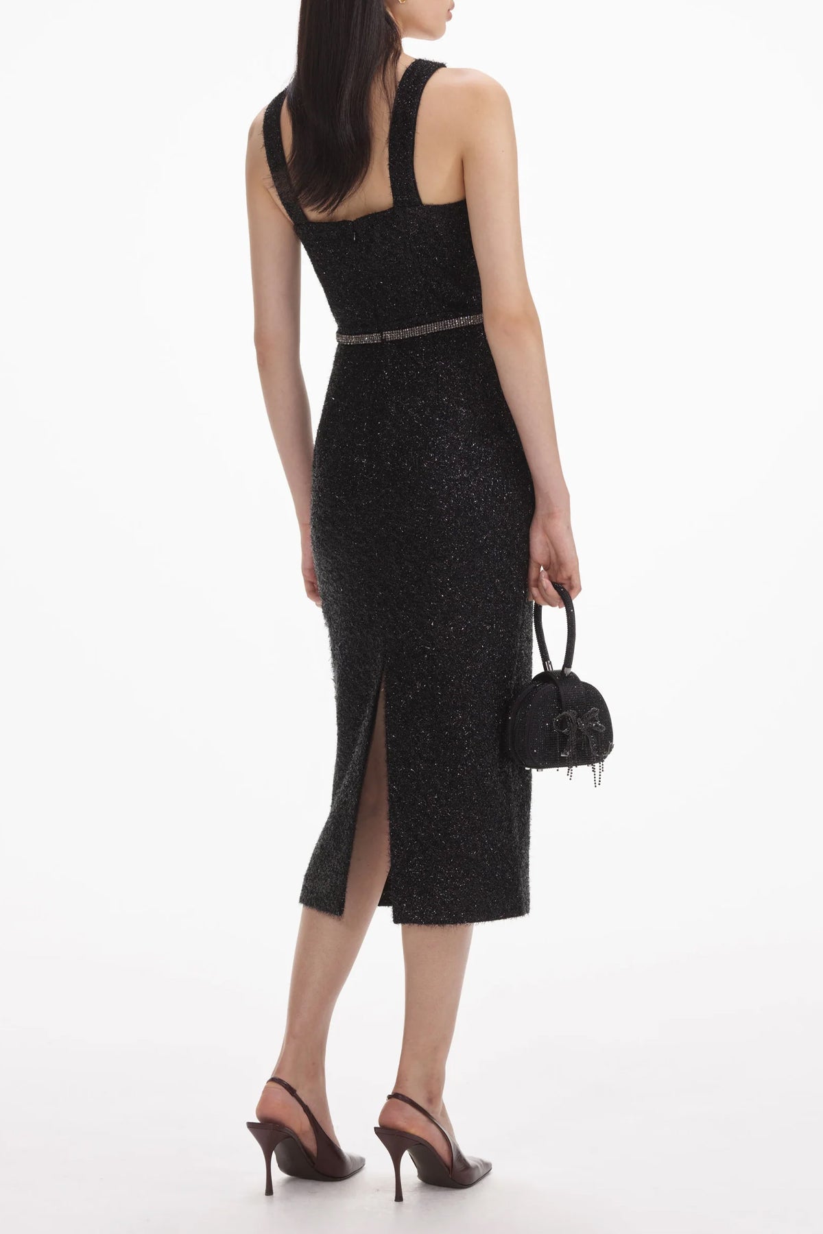 Black Tinsel Boucle Midi Dress - shop - olivia.com