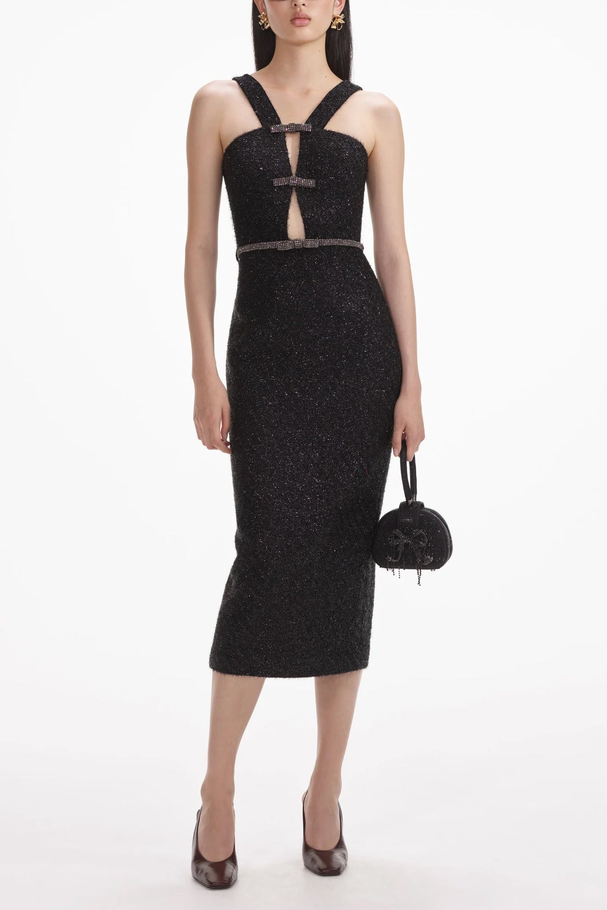 Black Tinsel Boucle Midi Dress - shop - olivia.com