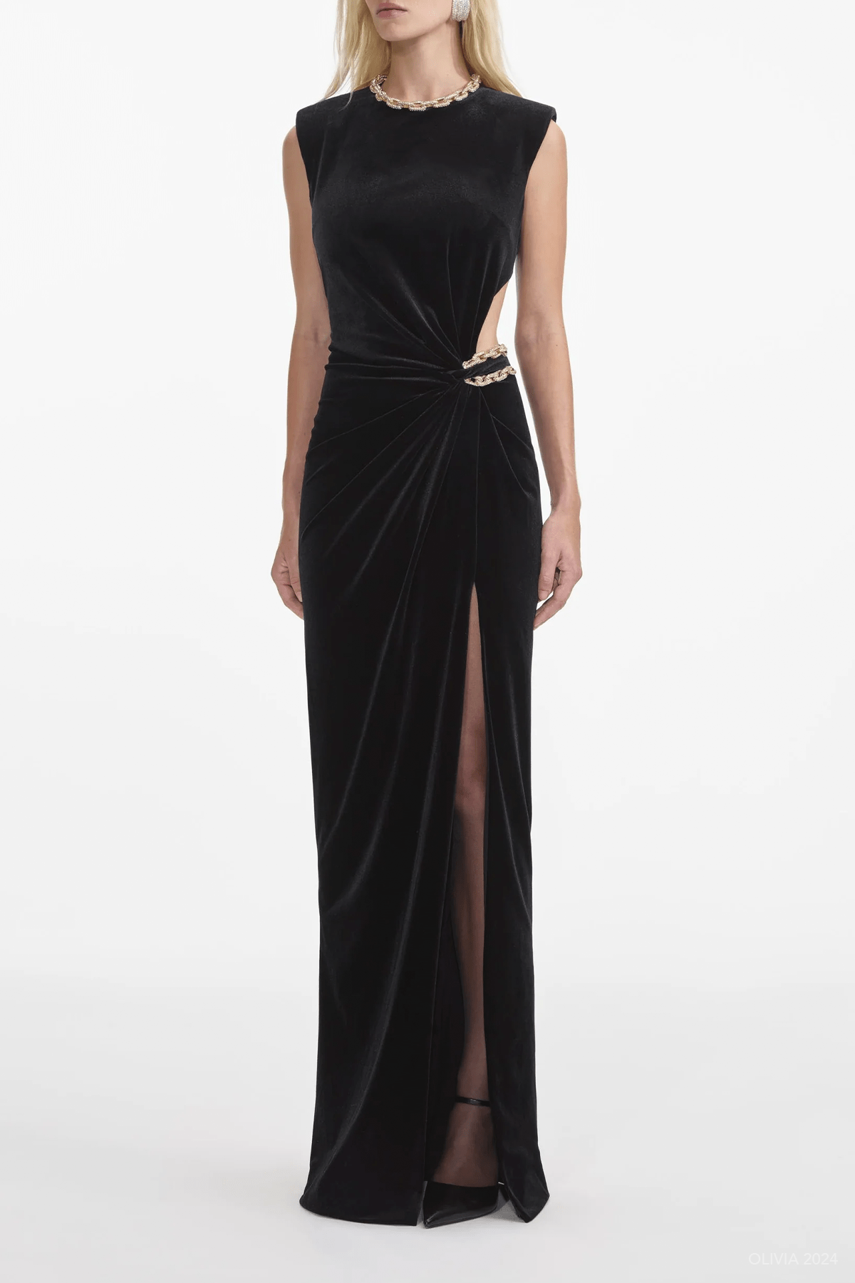 Black Velvet Embellished Maxi Dress - shop - olivia.com