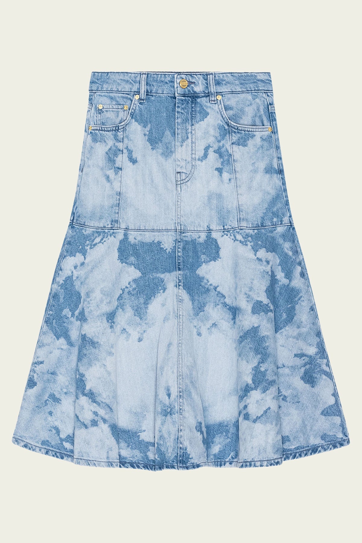 Bleach Denim Flounce Midi Skirt in Light Blue Stone - shop-olivia.com