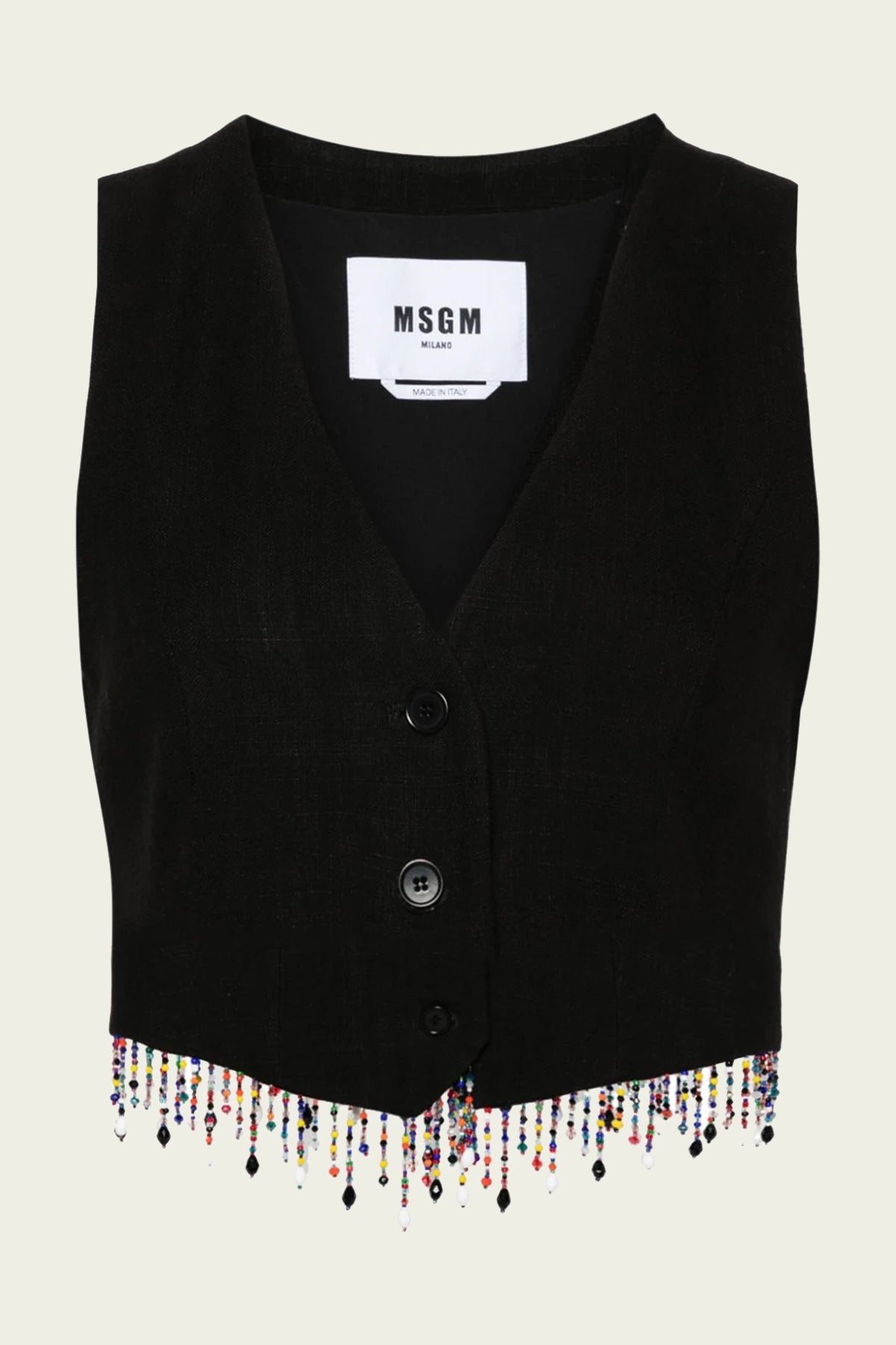 Blended Linen Embroidered Vest in Black - shop-olivia.com