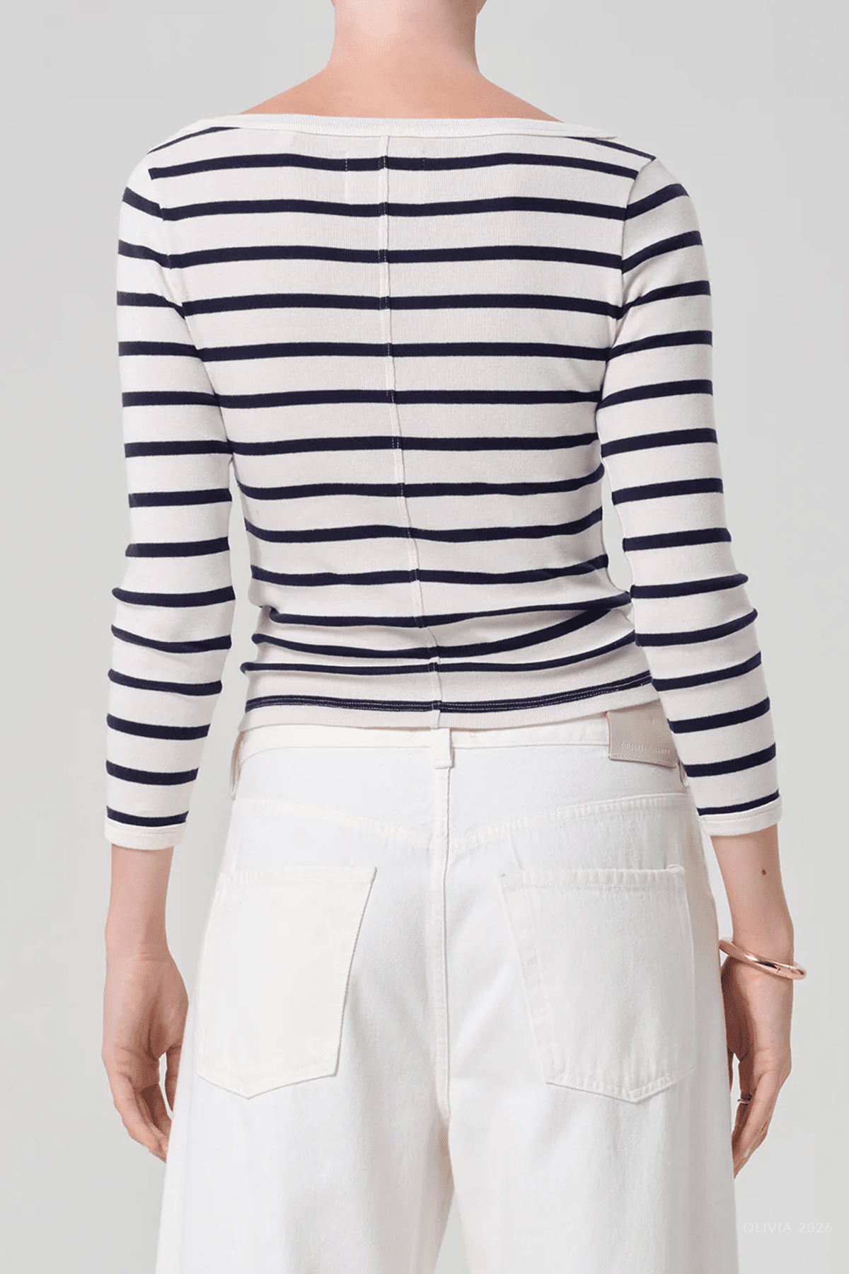 Boat Neck Slim Tee in Azure Stripe - shop - olivia.com