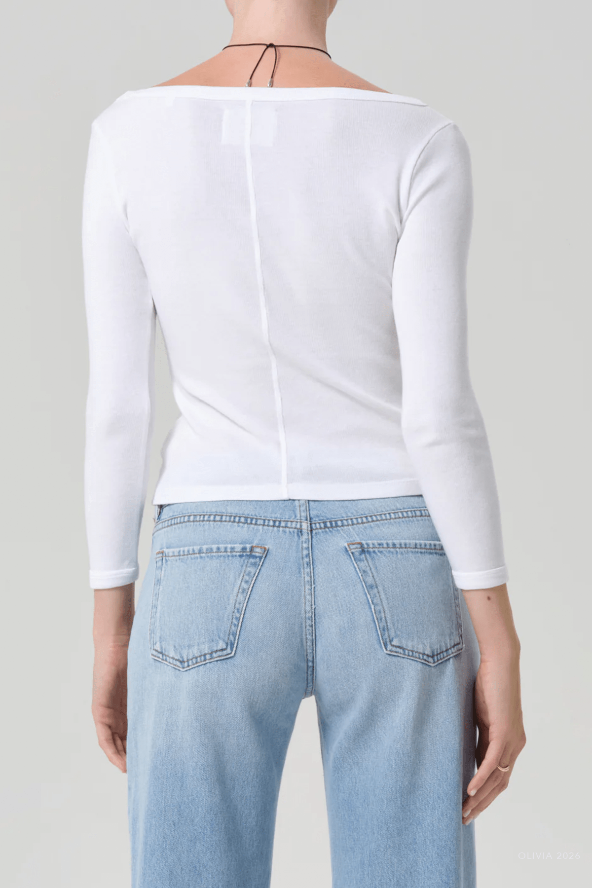 Boat Neck Slim Tee in White - shop - olivia.com