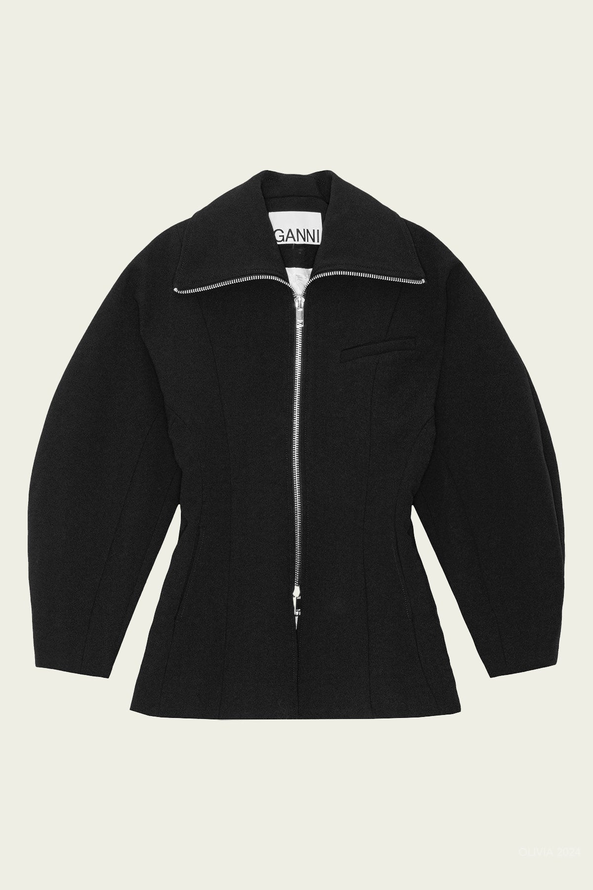 Bonded Crepe Curve Sleeve Jacket in Black - shop - olivia.com