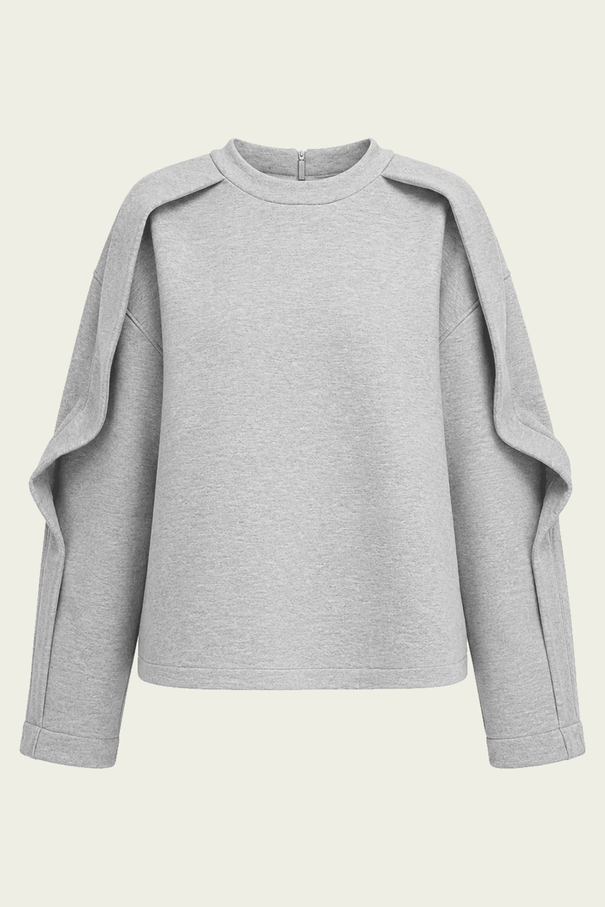 Bonded Viscose Crewneck with Folded Panel in Heather Grey - shop-olivia.com