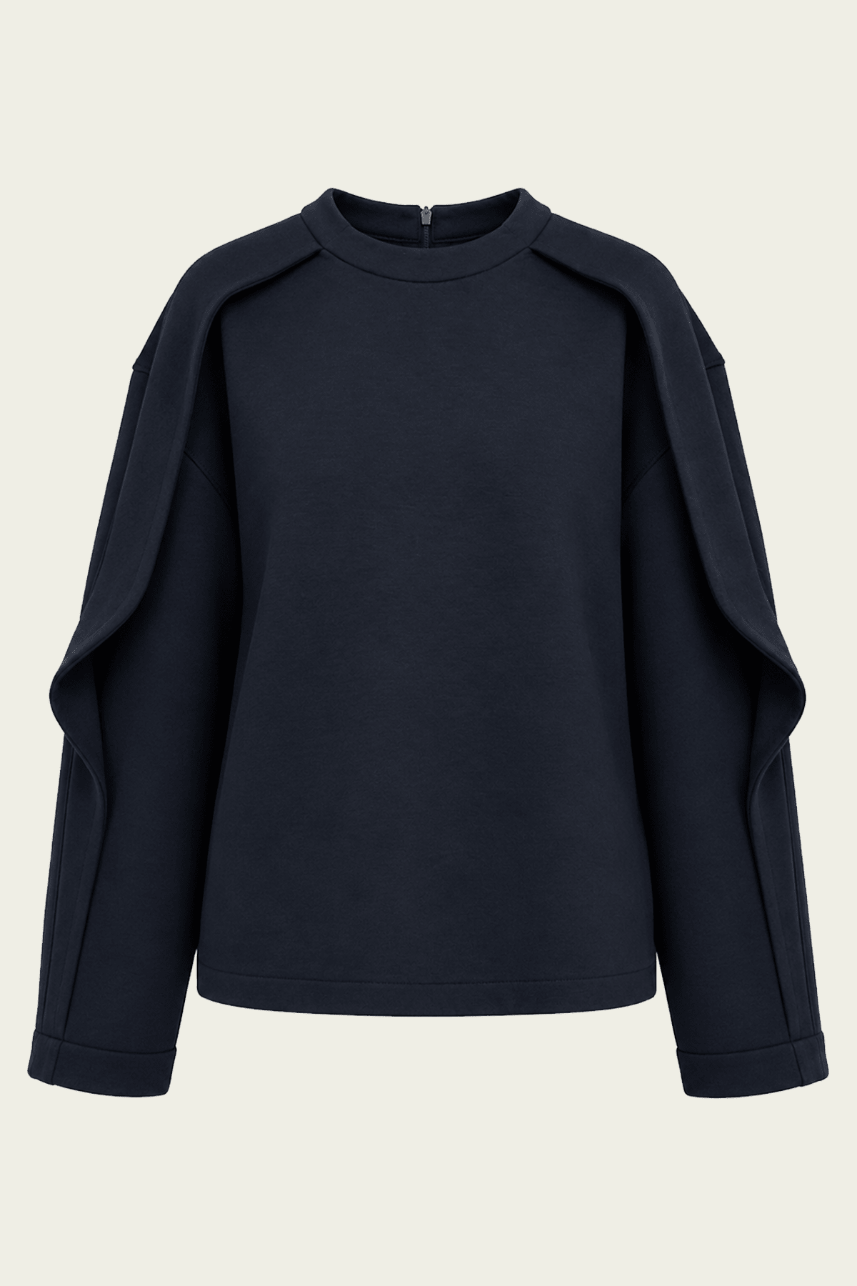Bonded Viscose Crewneck with Folded Panel in Navy - shop-olivia.com