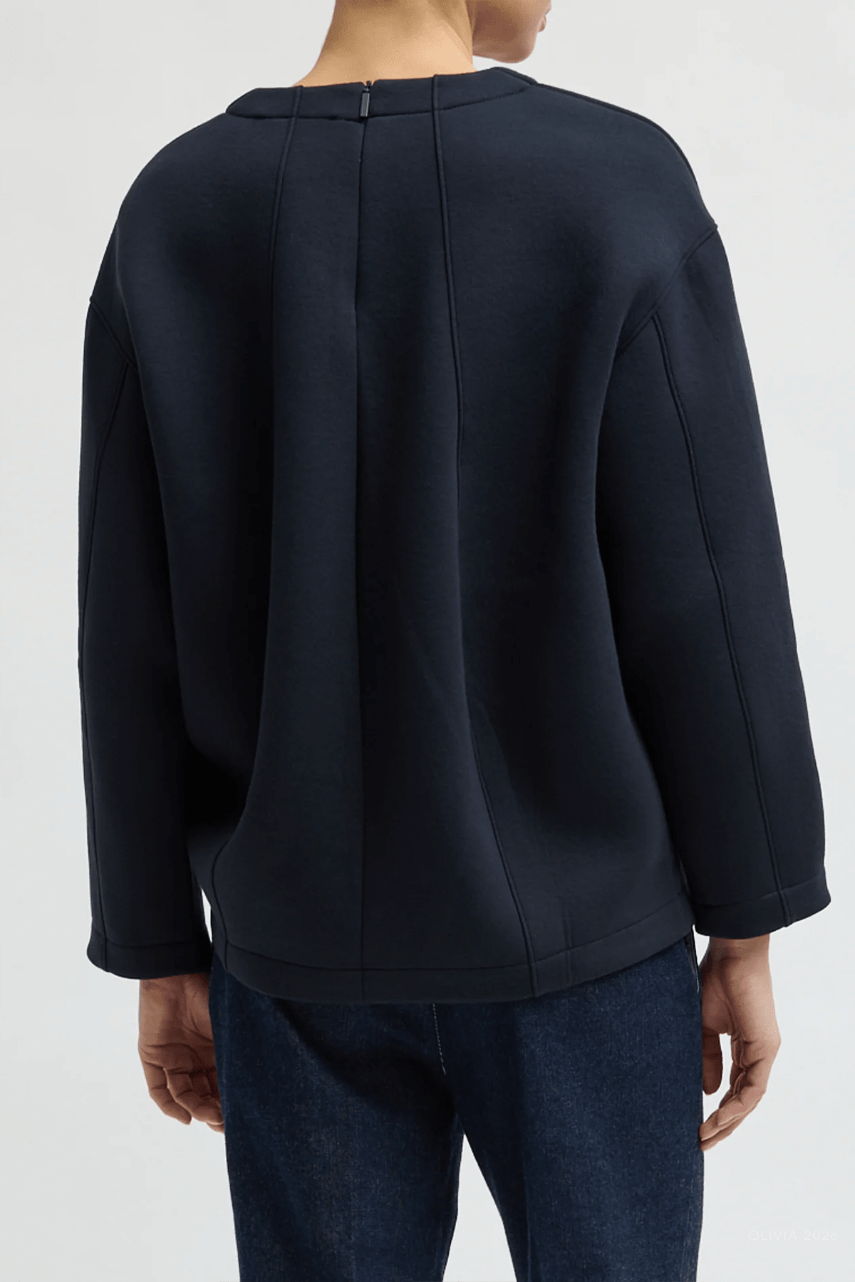 Bonded Viscose Crewneck with Folded Panel in Navy - shop-olivia.com