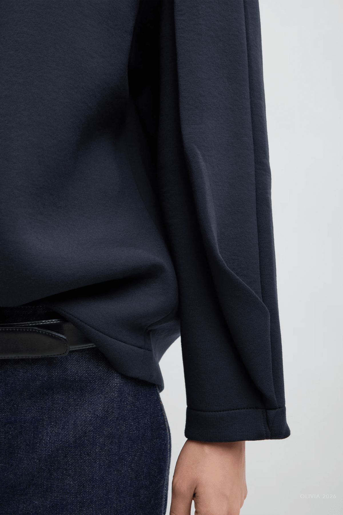 Bonded Viscose Crewneck with Folded Panel in Navy - shop-olivia.com