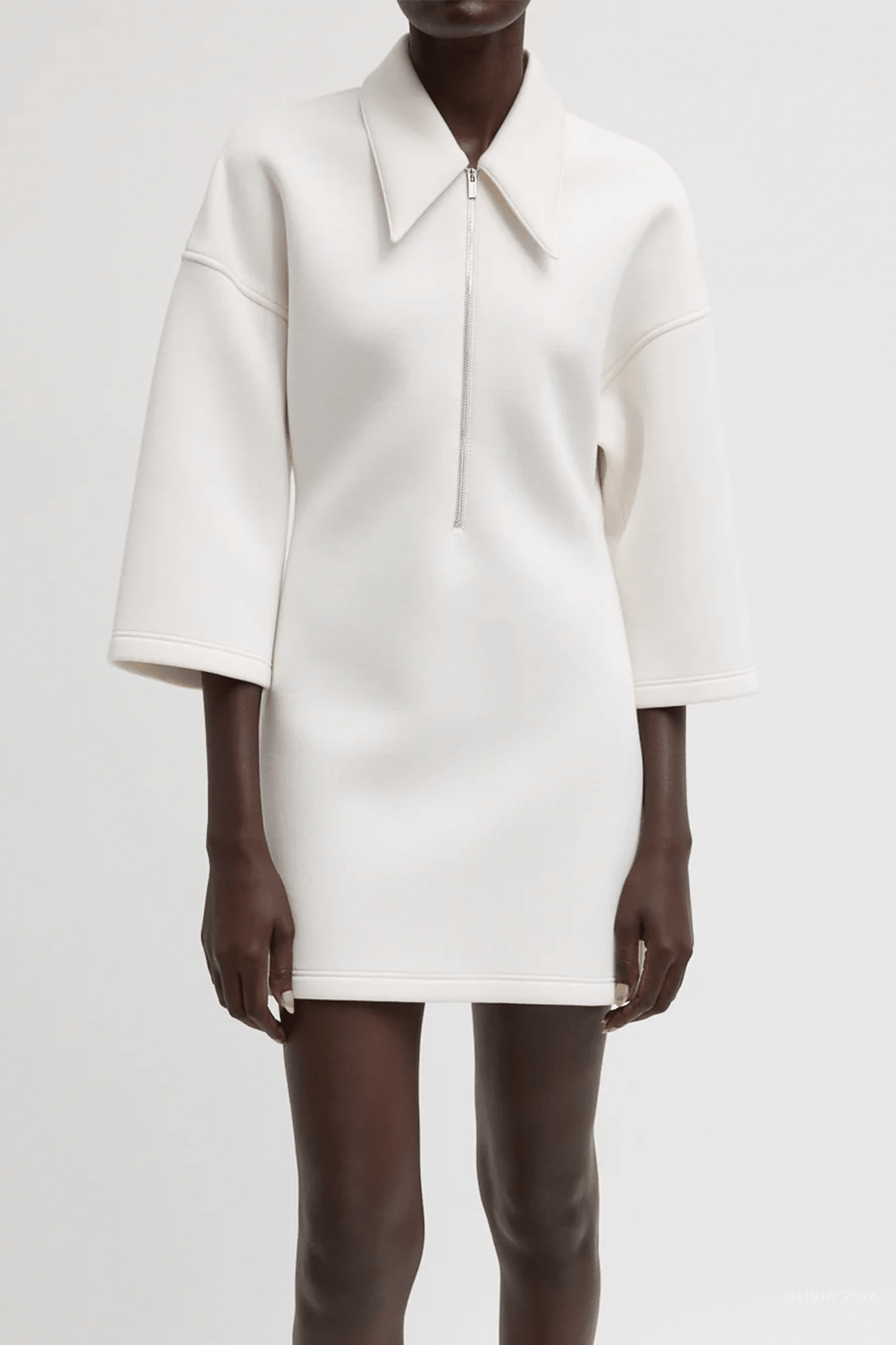 Bonded Viscose Zip Front Short Sleeve Slim Tunic in Ivory - shop - olivia.com