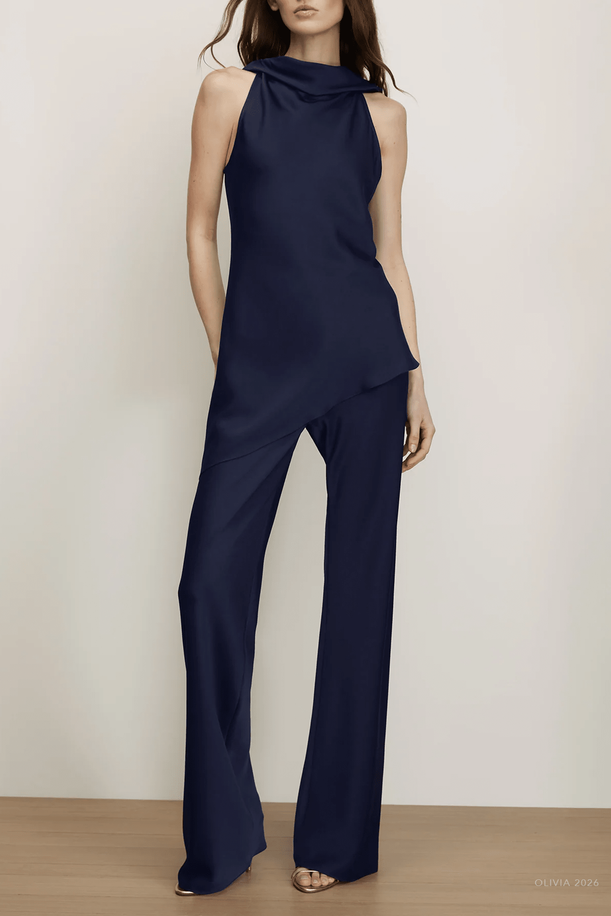 Braddock Wide-Leg Pant in Navy - shop-olivia.com