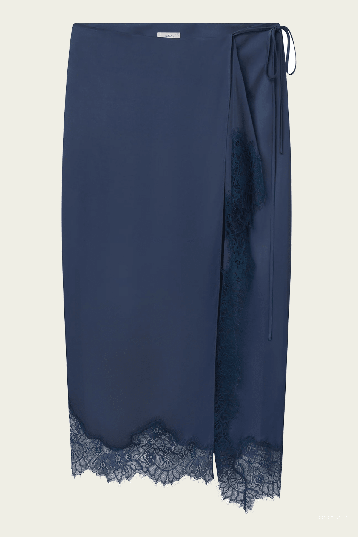 Bree Satin And Lace Midi Skirt in Ash Blue - shop-olivia.com