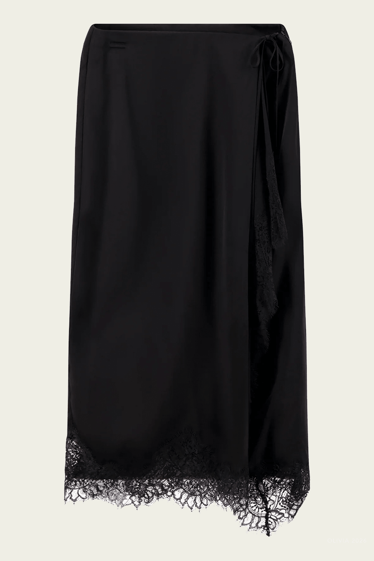Bree Satin and Lace Midi Skirt in Black Black - shop-olivia.com