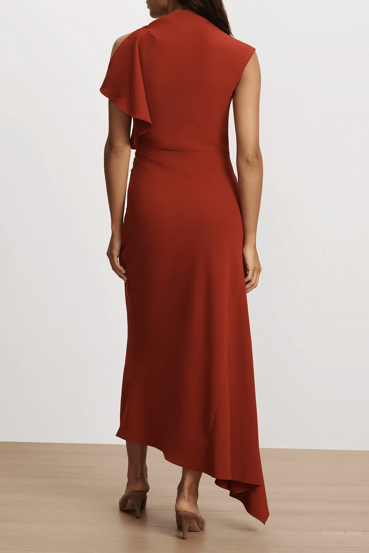Brett Asymmetric Midi Dress in Cardinal Red - shop-olivia.com