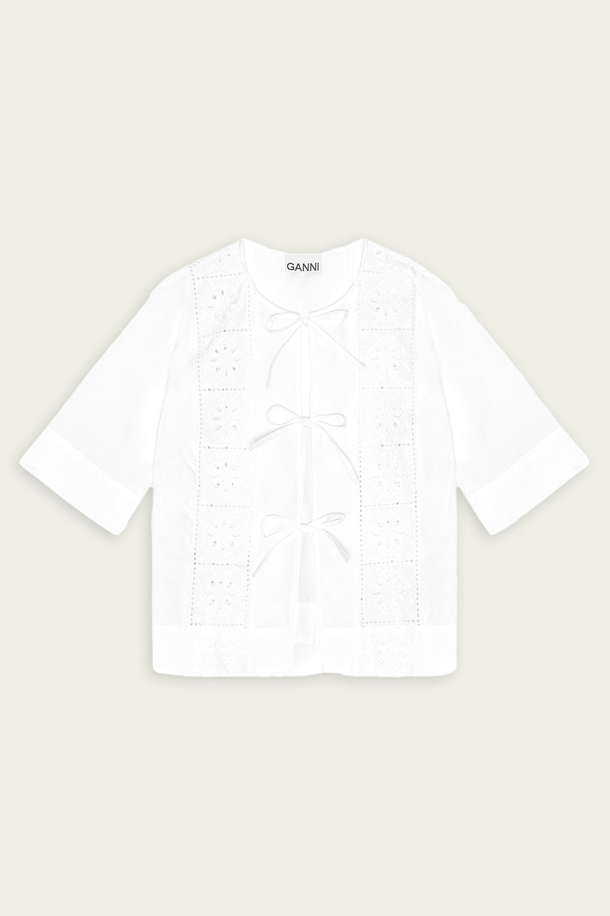 Broderie Anglaise Tie Blouse in Bright White - shop - olivia.com